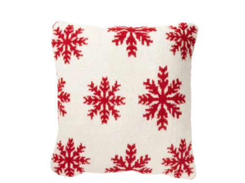 Kussen Daaltea Rood 45 x 45 cm met wit basis en rode sneeuwvlokprint, zacht sierkussen voor gezellig interieur