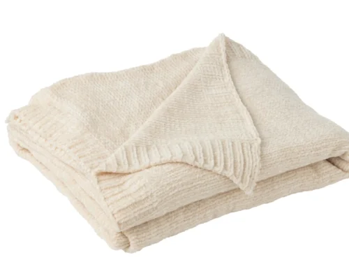 Deken Prietik Beige chenille plaid, zacht en warm, in naturel beige voor bank of slaapkamer