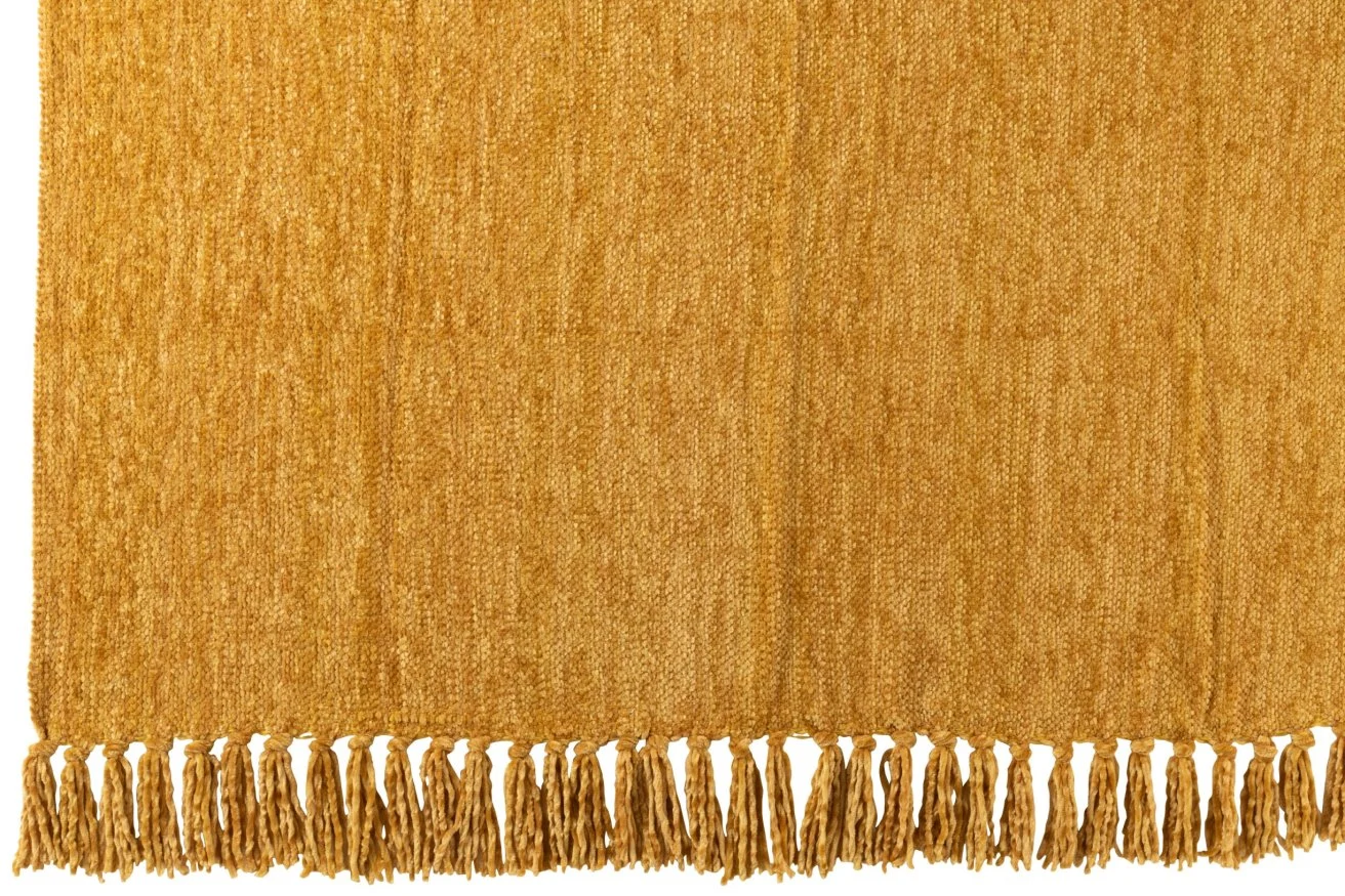 Deken Caurdi Geel in okergeel met zachte textuur en speelse franjes, 170 x 130 cm uit Winter 2025