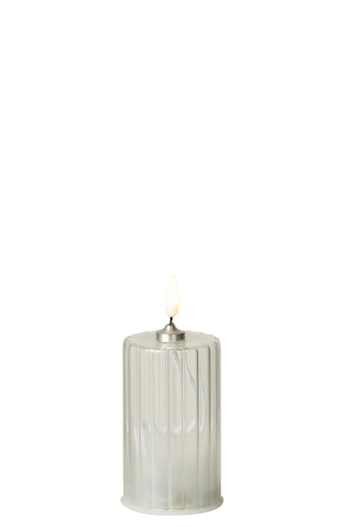 Kaars Lobil Glas Transparant, LED-kaars met geribbeld glas en warm licht, compact woonaccessoire