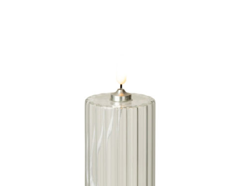 Kaars Steskis glas transparant, LED-kaars met geribbelde cilinder en elegante, rustige uitstraling