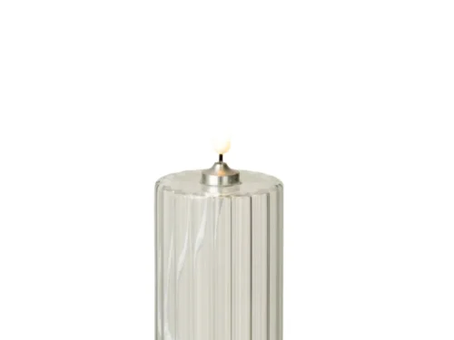 Kaars Steskis glas transparant, LED-kaars met geribbelde cilinder en elegante, rustige uitstraling
