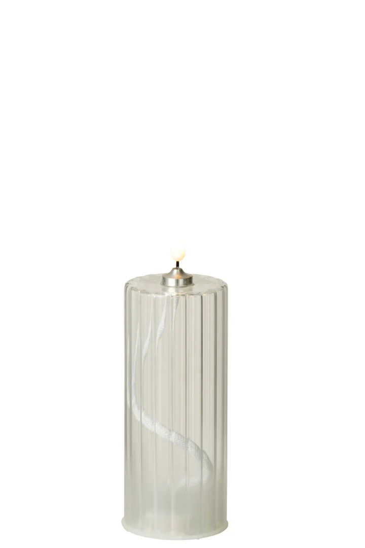 Kaars Steskis glas transparant, LED-kaars met geribbelde cilinder en elegante, rustige uitstraling