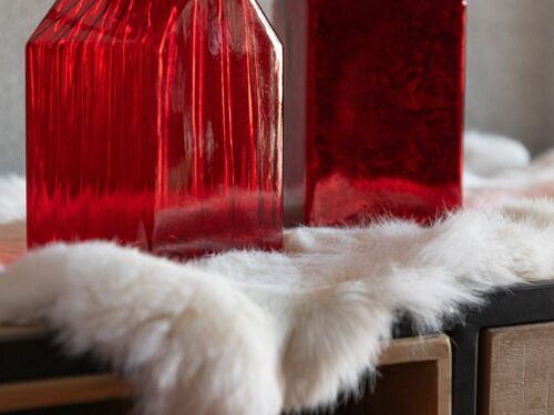 Kerstdorp Nunnia Glas Rood set van 2, rood glazen kersthuisjes met warme feestelijke uitstraling