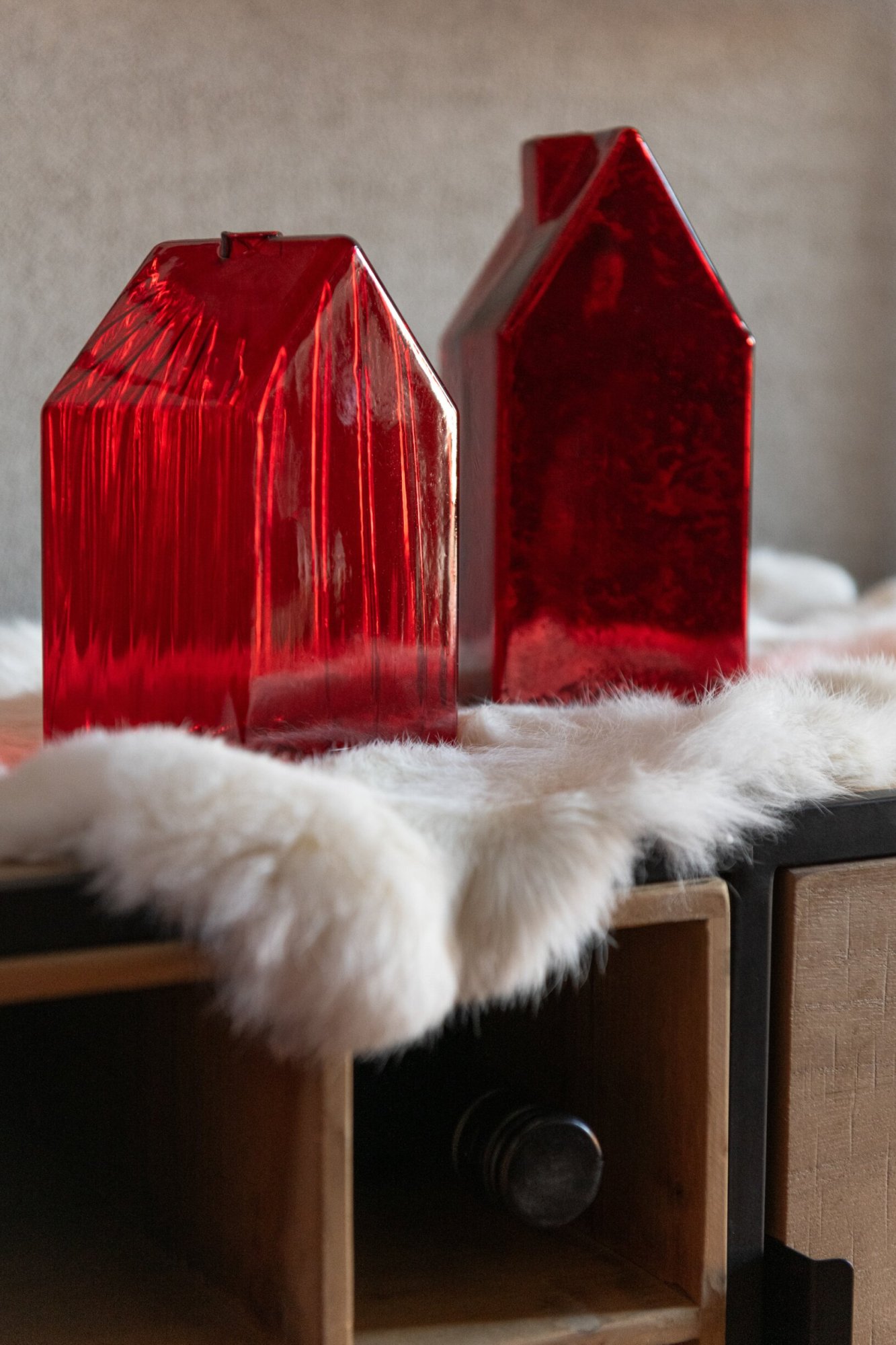 Kerstdorp Nunnia Glas Rood - Set van 2