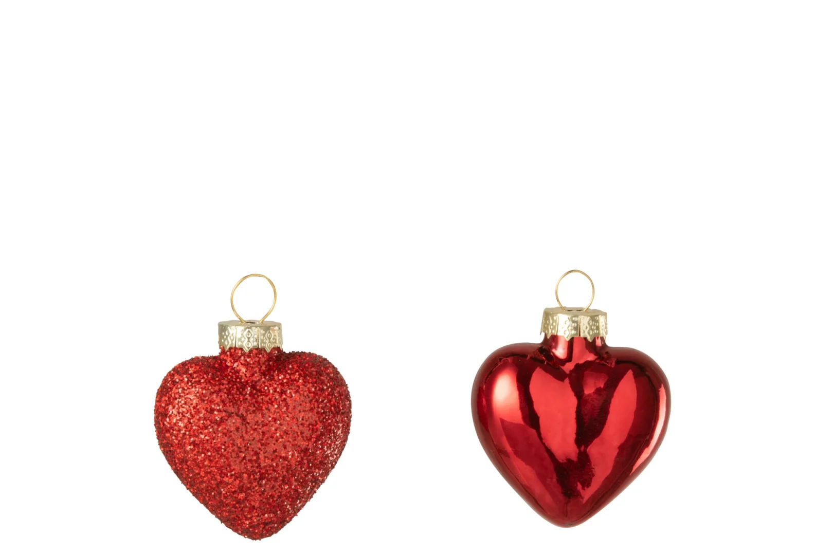 Opbergdoos Floommak glas rood met 2 hartvormige hangers, glanzend en glitterafwerking