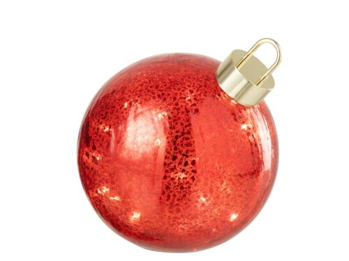Kerstballen Fooman Glas Rood, LED-kerstbal met glanzend rood glas en gouden ophangring