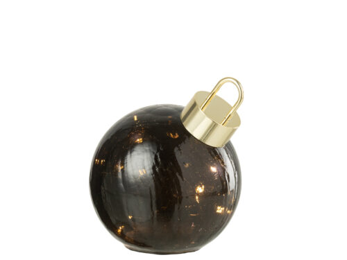 Kerstballen Hinang glas zwart met gouden dop en warm LED-licht