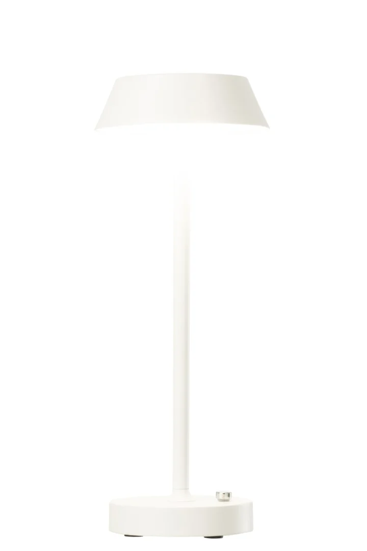 Witte tafellamp Noé Leiltel met strakke vorm en compacte voet, H31,5 cm, modern en rustig design