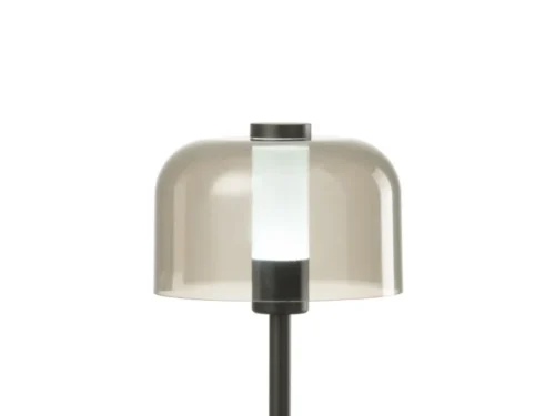 Tafellamp Stiestu Zwart H24 cm met minimalistisch design, rookglas kap en zwarte voet