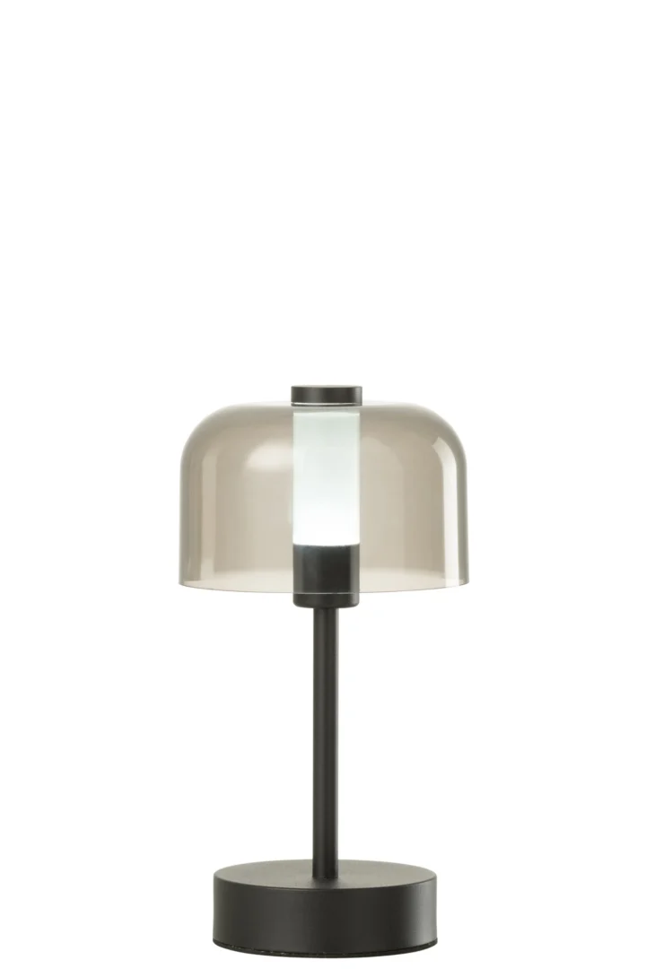 Tafellamp Stiestu Zwart H24 cm met minimalistisch design, rookglas kap en zwarte voet