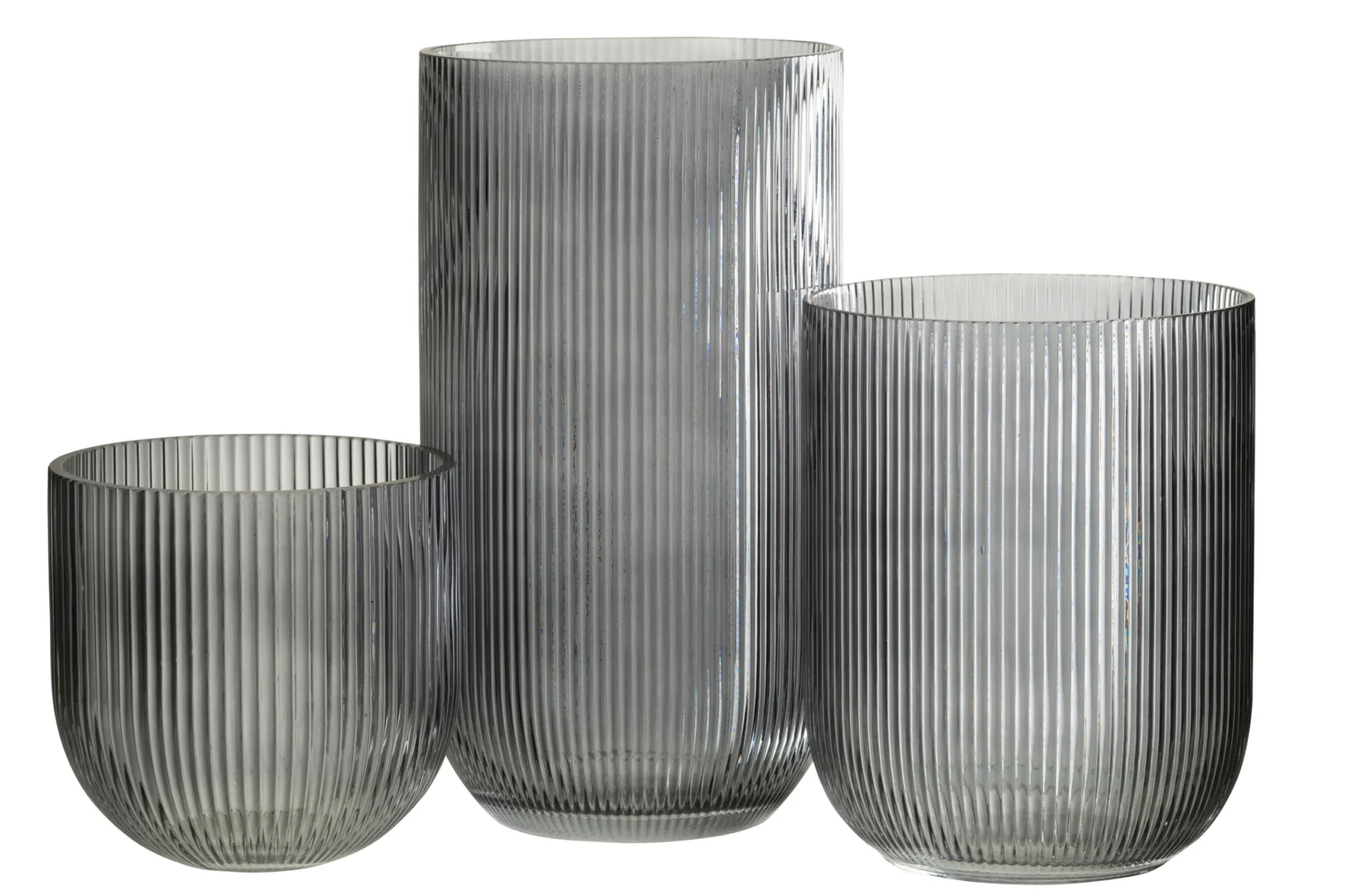 Bremi zwarte glazen vaas H30 cm met verticale ribbels en elegante hoge vorm