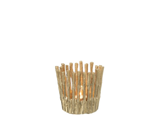Gouden Kandelaar Brerronte van aluminium en glas, compact met warme, stijlvolle uitstraling, H12 cm