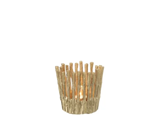 Gouden Kandelaar Brerronte van aluminium en glas, compact met warme, stijlvolle uitstraling, H12 cm