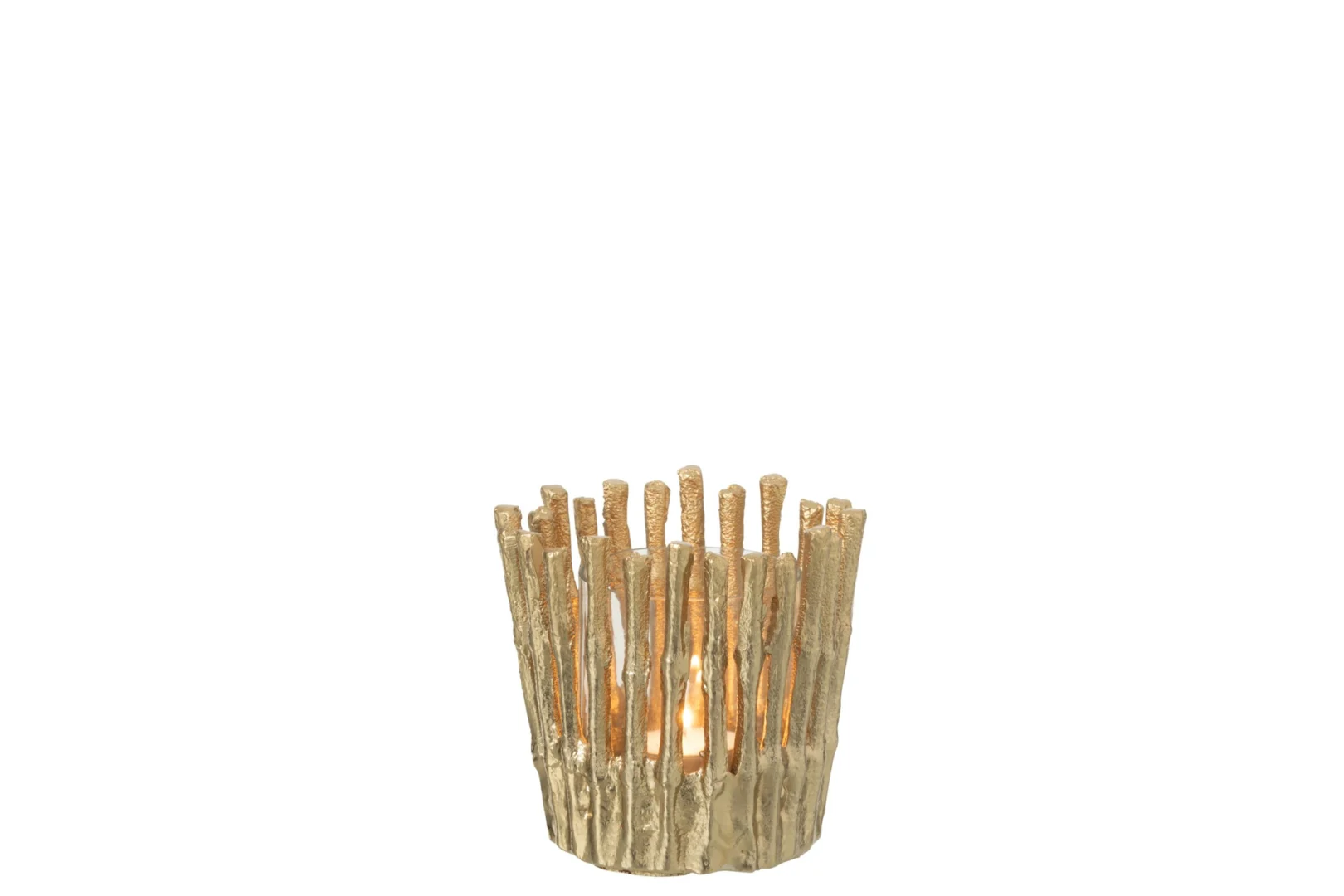 Gouden Kandelaar Brerronte van aluminium en glas, compact met warme, stijlvolle uitstraling, H12 cm