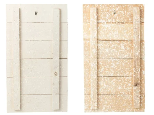 Wanddecoratie Trausses naturel set van 2, slanke houten kerstbomen in wit en beige met rustige winterlook