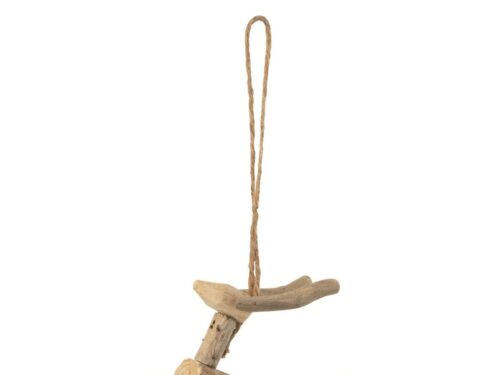 Decoratiefiguur Slirnello rendier van naturel drijfhout met ophangkoord, rustieke winterdecoratie