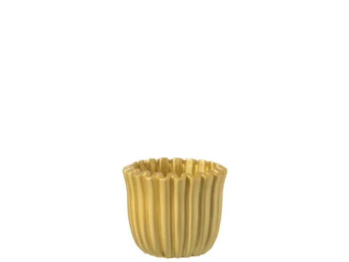 Bolu Beton Goud bloempot H10 cm met ribbelstructuur en glanzende gouden afwerking
