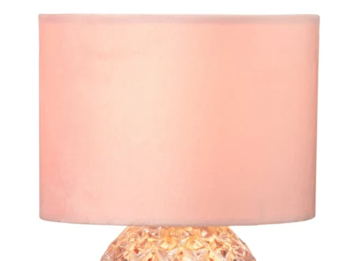 Roze tafellamp Flaldu Glas H23 cm met zachte stoffen kap en speelse, facetgeslepen glazen voet