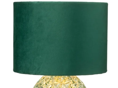 Tafellamp Putas glas met groen velvet kap, compact formaat en stijlvolle glans