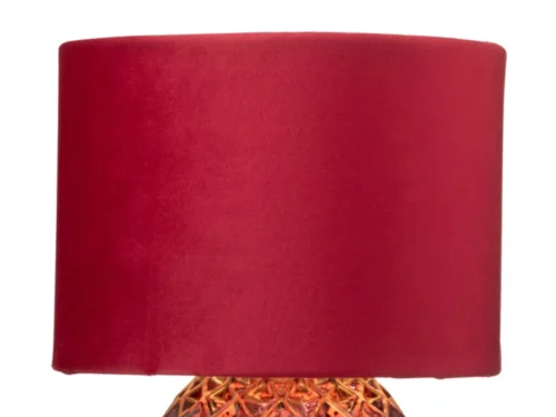 Tafellamp Seevonte Glas H23 cm met bordeauxrode kap en decoratieve facetglazen voet