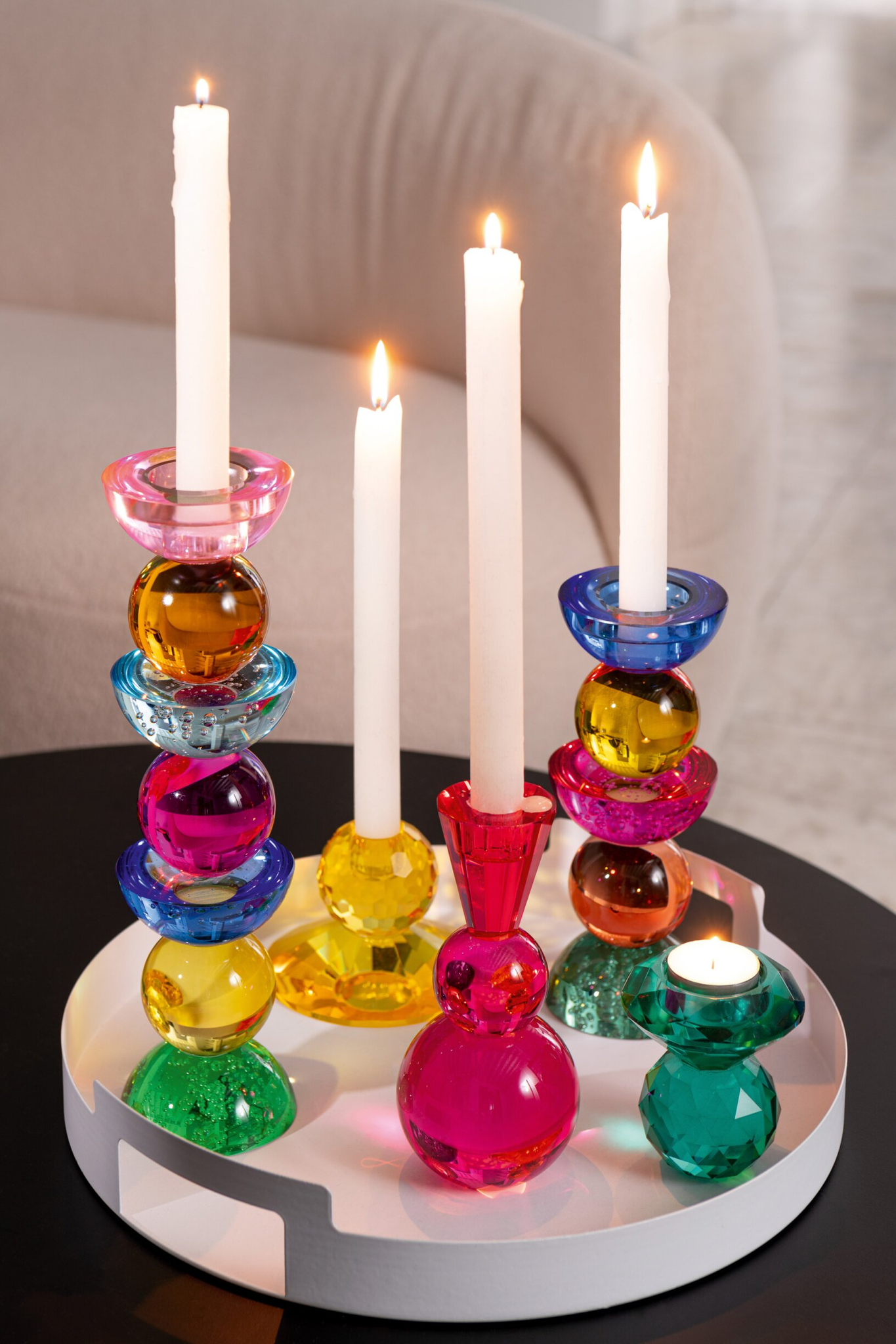 Kandelaar Gensin Glas Geel H9,8 cm - Set van 3 - Afbeelding 2