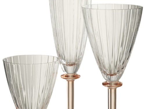 Transparant Beinol drinkglas met gestreepte afwerking en zalmroze accenten, elegant slank ontwerp