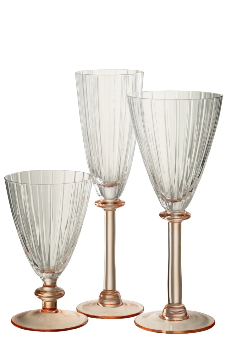 Transparant Beinol drinkglas met gestreepte afwerking en zalmroze accenten, elegant slank ontwerp