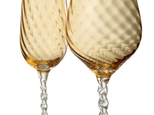 Drinkglas Peestund Glas Bruin, twee karamelkleurige champagneglazen met gedraaide glazen steel