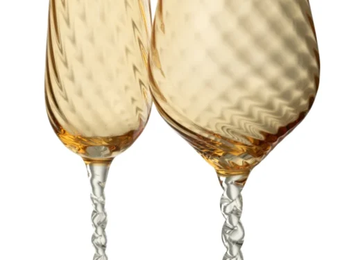 Drinkglas Peestund Glas Bruin, twee karamelkleurige champagneglazen met gedraaide glazen steel