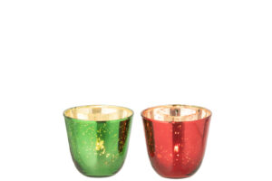 Theelichthouder Helvaporto glas rood  groen set van 2