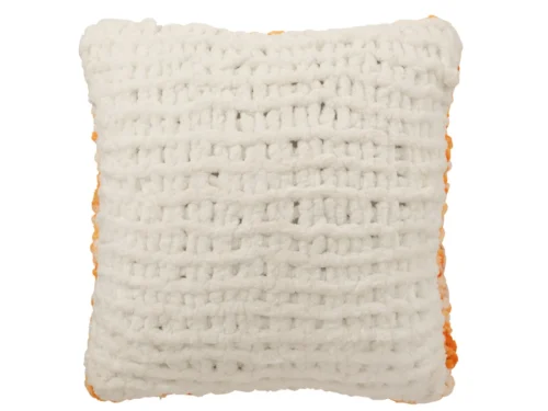 Caassello polyesterkussen oranje 50x50 cm met wit gebreid dessin en volle, zachte vulling