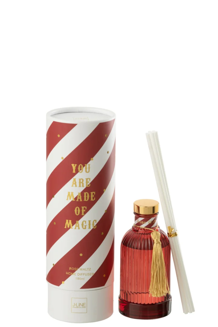 Geurstokjes Geurstokjes Stoven Wit met rode Rose Waltz diffuser, witte stokjes en luxe cadeauverpakking