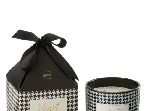 Geurkaars Ceesan Wit in zwart-wit cadeauverpakking, met balsem- en cedergeur en stijlvolle ribbelprint