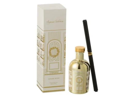Maubesta Wit geurstokjes diffuser met witte verpakking, gouden accenten en zwarte stokjes, ginger wood geur, 200 ml