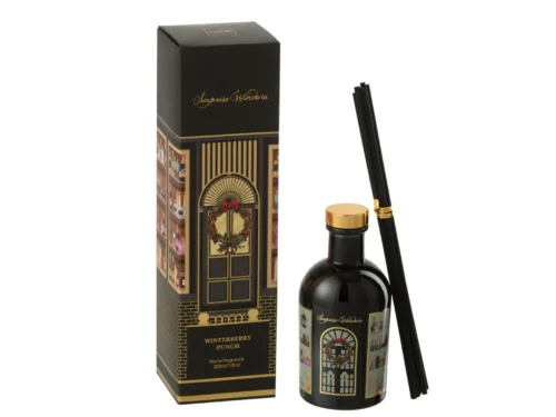 Geurstokjes Kinda Zwart met Winterberry Punch, zwarte diffuser met stijlvolle verpakking en stokjes