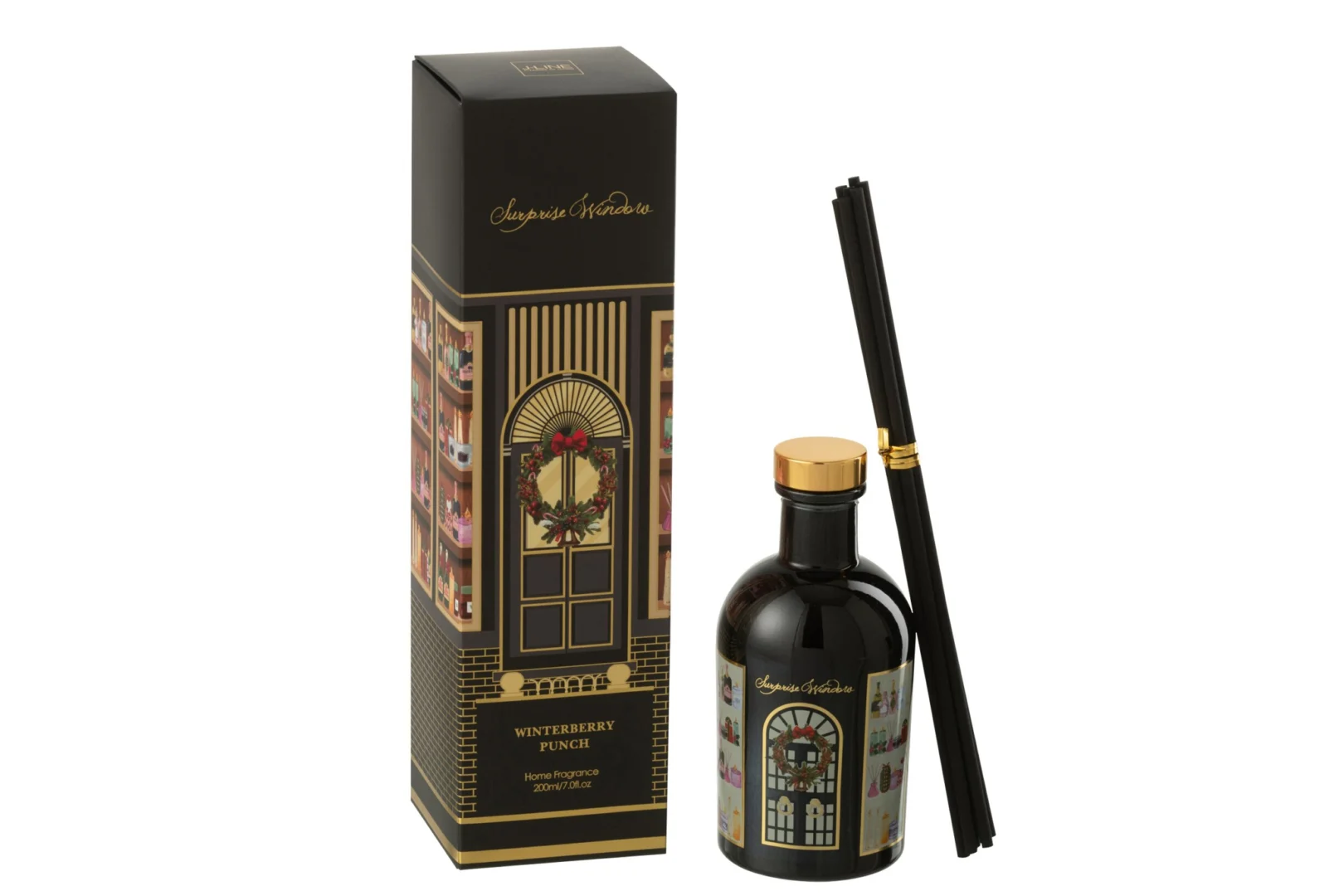 Geurstokjes Kinda Zwart met Winterberry Punch, zwarte diffuser met stijlvolle verpakking en stokjes