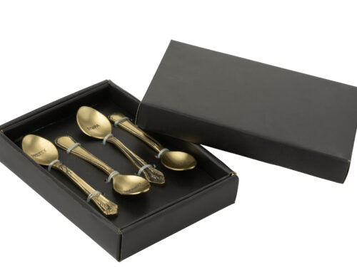 Opbergdoos Brierdona Messing Goud met set gouden lepels in zwarte doos, compact en stijlvol