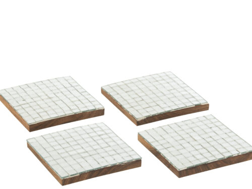 Set van 4 Hoomy onderzetters van acaciahout en glas met zilveren mozaïekafwerking