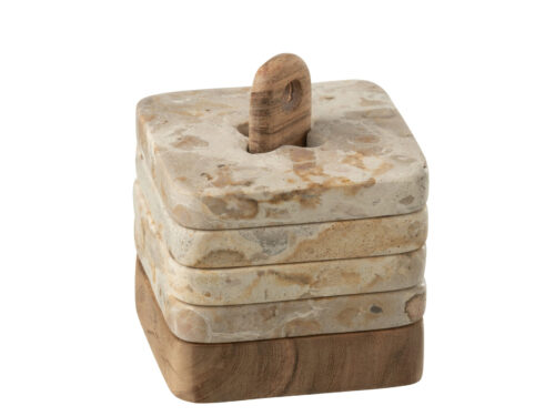 Opbergdoos Fribourg van naturel marmer en acaciahout met decoratieve houten knop, compact en stijlvol