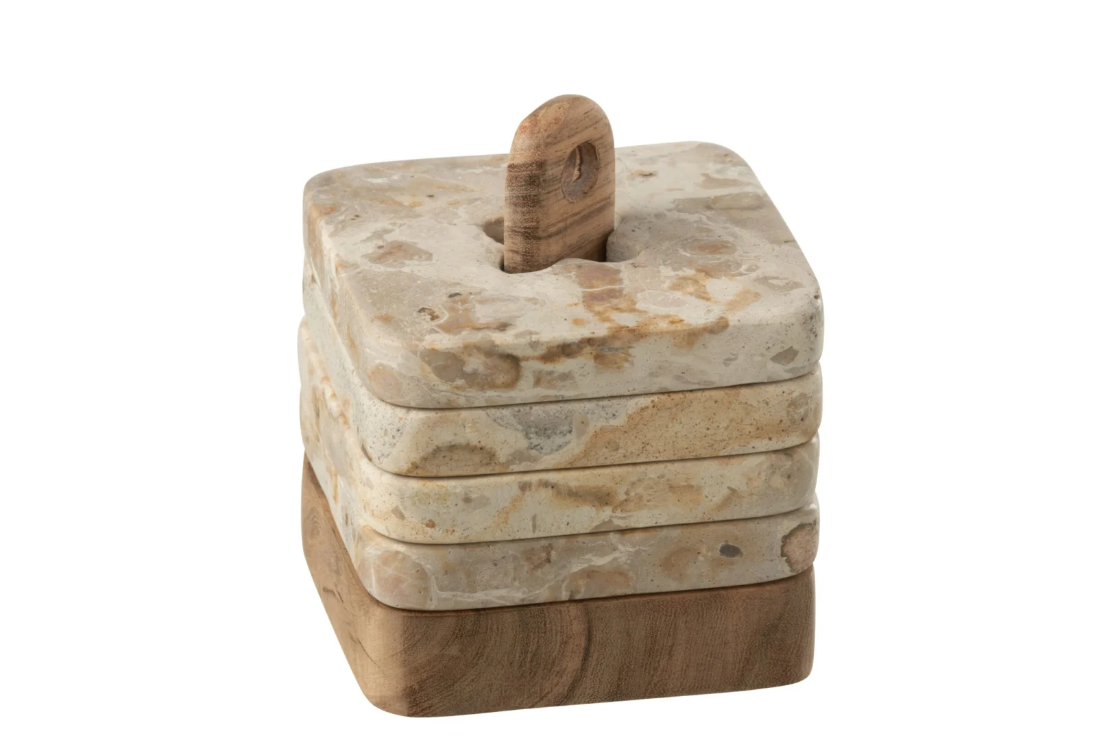 Opbergdoos Fribourg van naturel marmer en acaciahout met decoratieve houten knop, compact en stijlvol