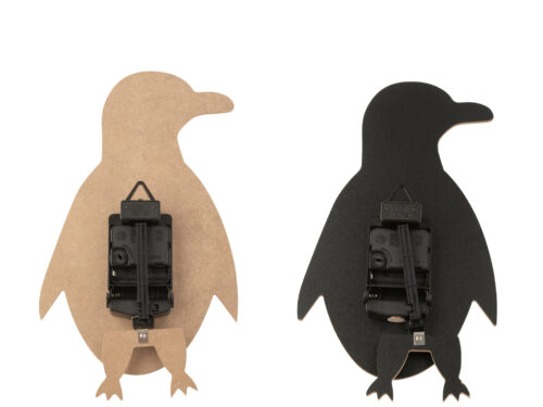 Wandklok Graaskira set van 2 zwart, speels vogelvormig ontwerp van MDF met zichtbaar uurwerk achterzijde
