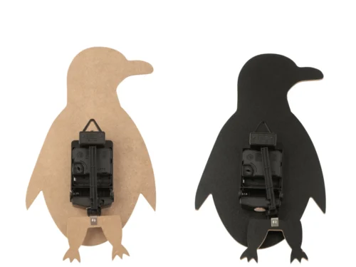 Wandklok Graaskira set van 2 zwart, speels vogelvormig ontwerp van MDF met zichtbaar uurwerk achterzijde