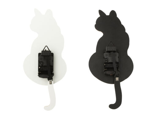Wandklok Kunnine Zwart set van 2 met kattenvorm, wit en zwart, decoratieve wandklokken in speels design