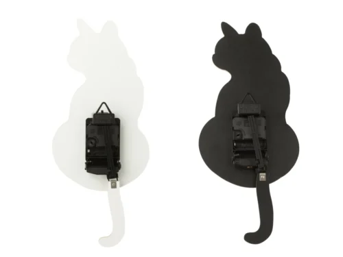 Wandklok Kunnine Zwart set van 2 met kattenvorm, wit en zwart, decoratieve wandklokken in speels design