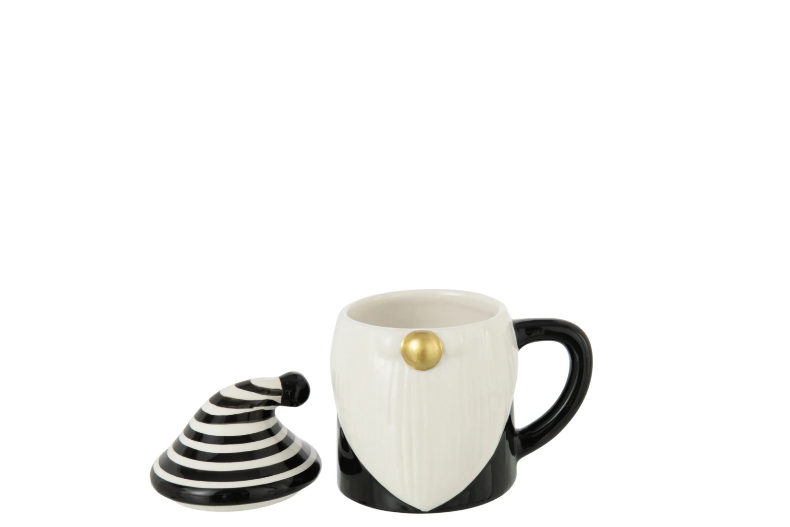 Mok Keesson Dolomiet Zwart met deksel, zwart-wit ontwerp en Santa Claus-detail, decoratief en winterse uitstraling