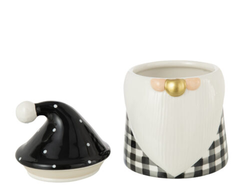 Voorraadpot Baumor Dolomiet Zwart in kerstmanvorm, zwart-wit met gouden accent en dopje
