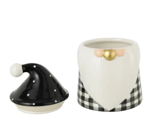 Voorraadpot Baumor Dolomiet Zwart in kerstmanvorm, zwart-wit met gouden accent en dopje