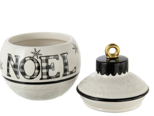 Kerstballen Deesy dolomiet wit opbergpot met NOEL-opdruk en gouden dop