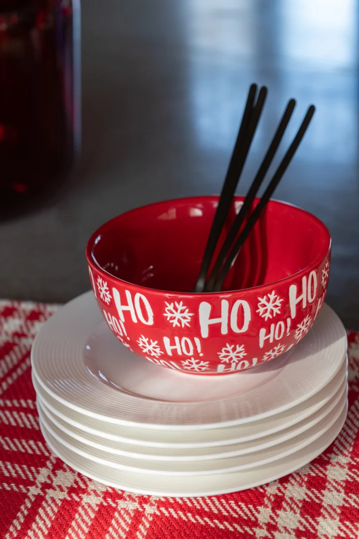 Dolomietkom Praansek Rood set van 2 met HO HO-opdruk, winterse kerstdecoratie voor op tafel